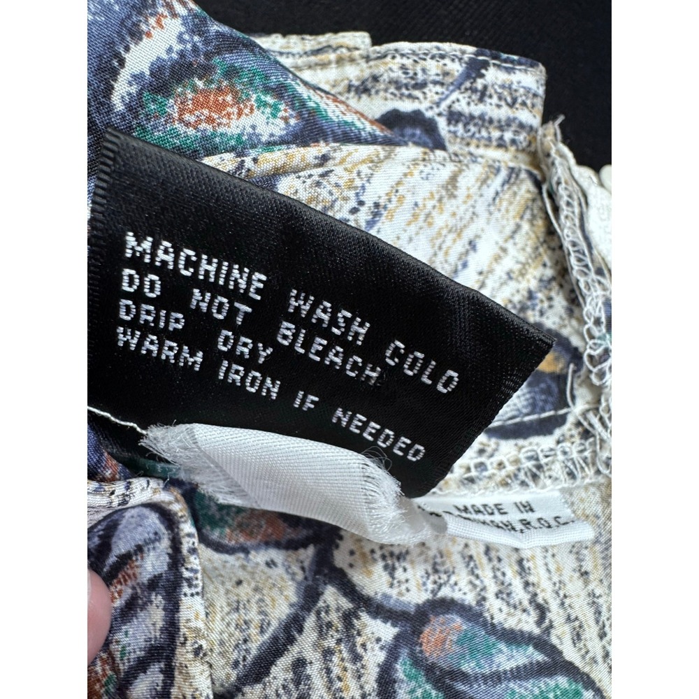 Pyke Ltd Vintage Floral Leaf Print Blouse Ruffled‎ Mock Neck Zip Back Women's M - Picture 8 of 8